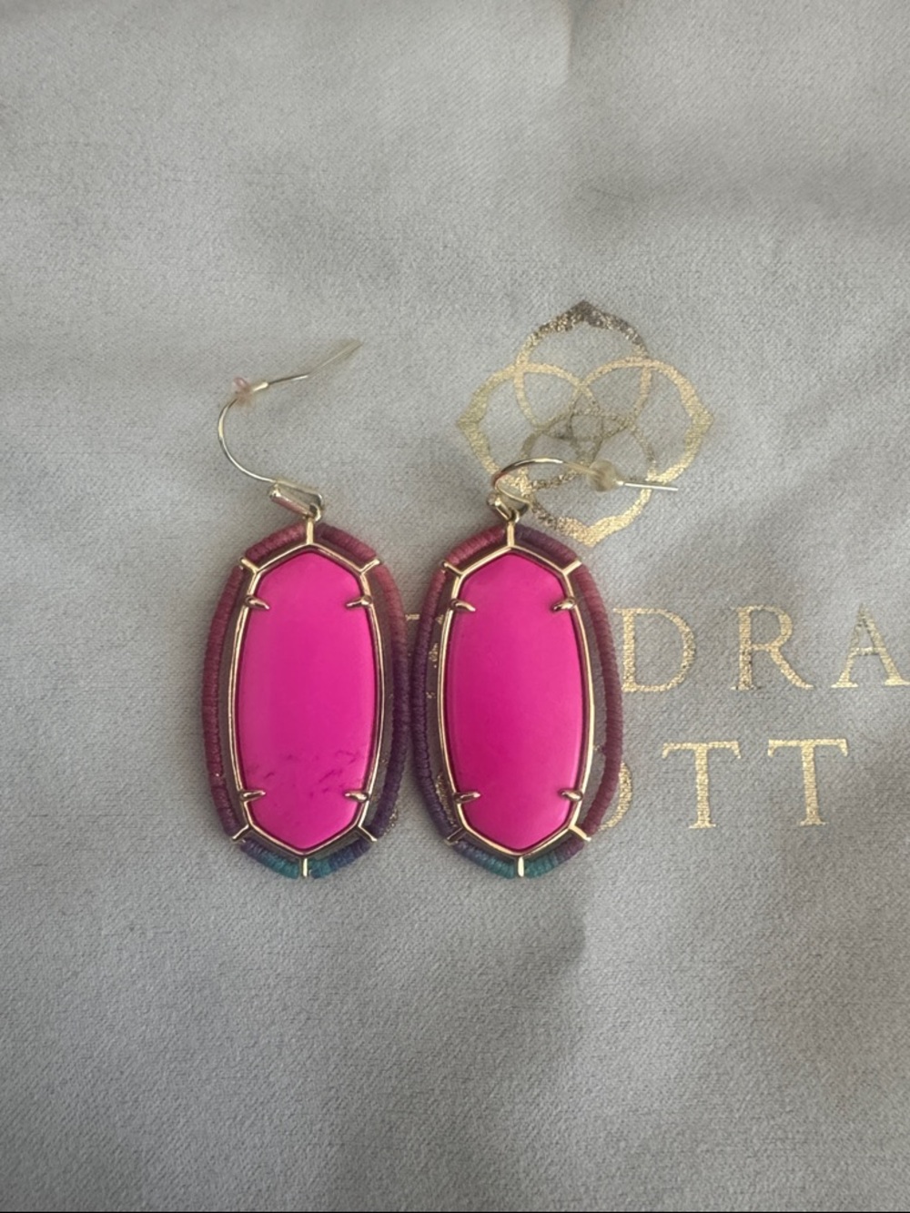 Pink Oval Drop Earrings - Gold Frame